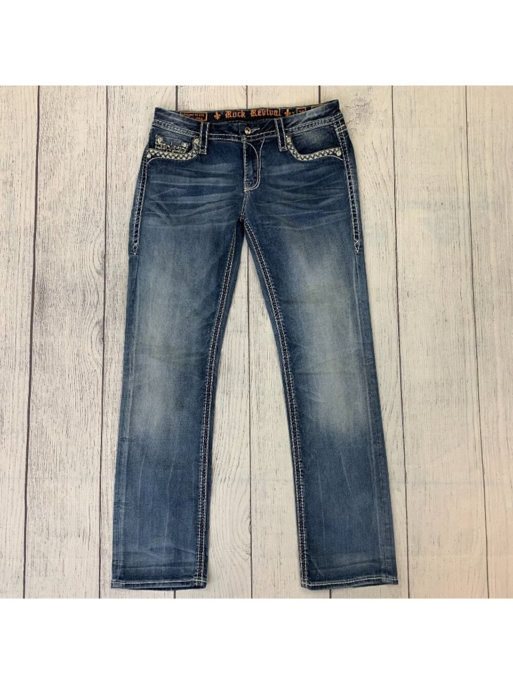Rock Revival 29 Sherry Easy Straight Jeans Embellished Pockets